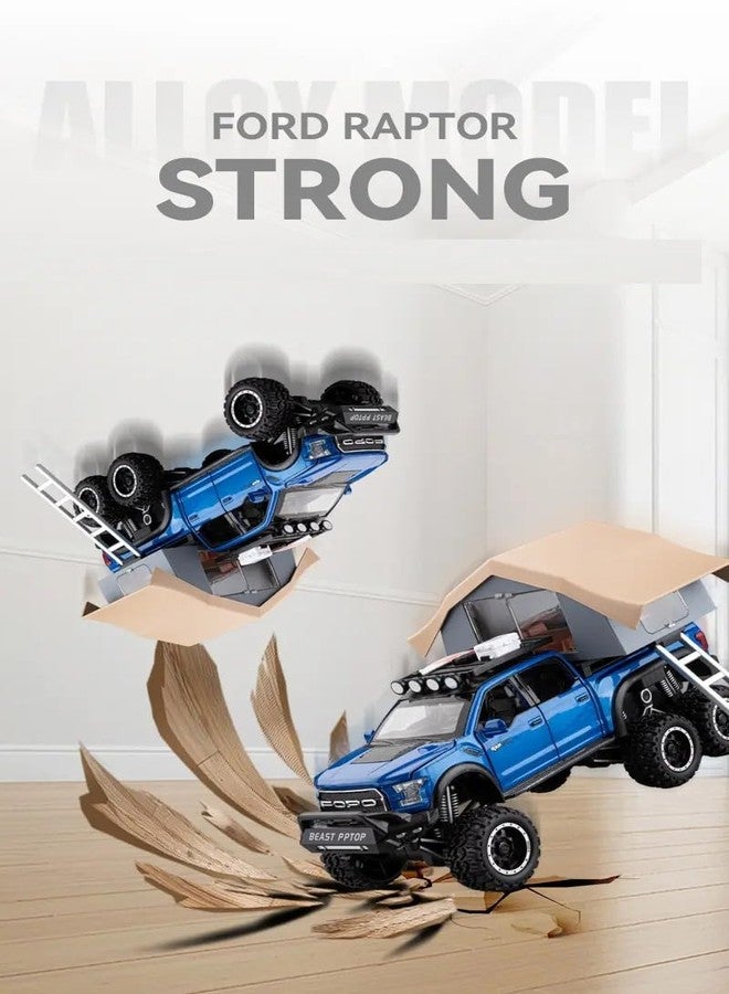 KENIRY Scale Exclusive Alloy Metal Pull Back Die-cast Car Model with Sound Light Mini Auto Toy for Kids Metal Model Toy Car with Sound and Light (1:24 Scale Fo-rd Raptor Motorhome-Blue) - Image 5